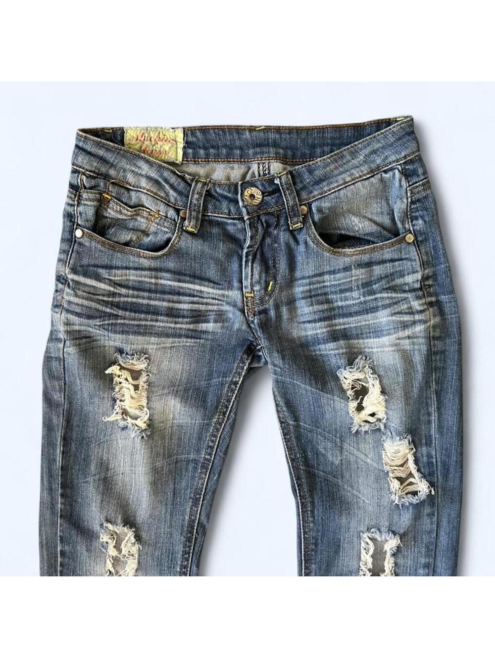 Vintage Y2K Machine Distressed Skinny Jeans Low Rise Indie Sleaze Size 25 💙 - Picture 3 of 7